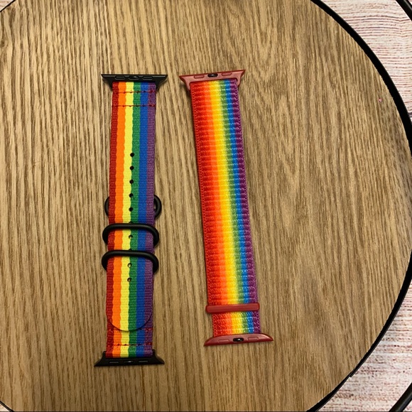 Set of 2 Rainbow Nylon  Watch Bands for Apple Smart Watch size 42mm-44mm - Picture 2 of 9